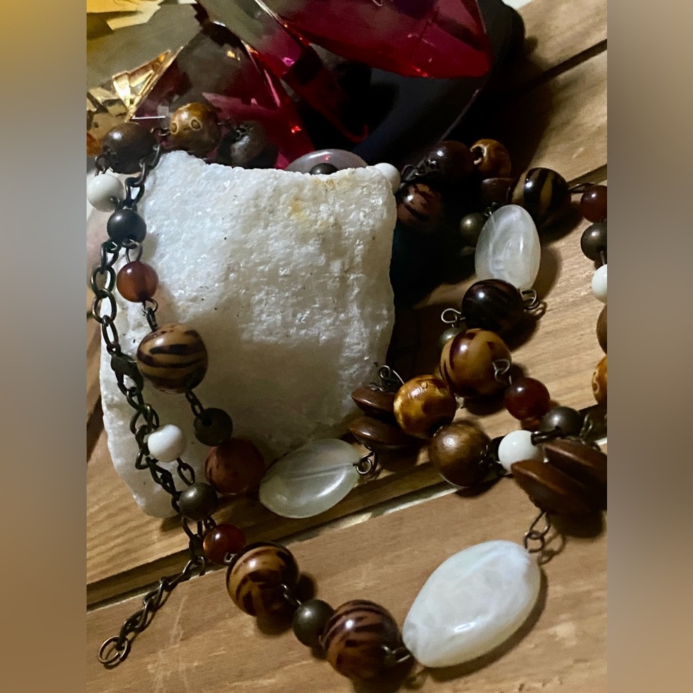 🌳KOA, VINTAGE WOODEN NECKLACE, NATURAL STONES, PEARLS UNIQUE IT IS NEW🌳
